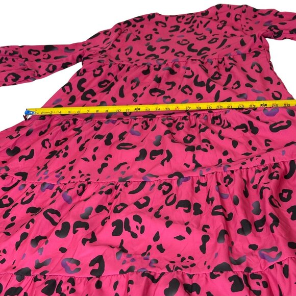 Pink Leopard Maxi Dress XL Long Sleeve Tiered Flowing Boho Style Office Work - Picture 15 of 16